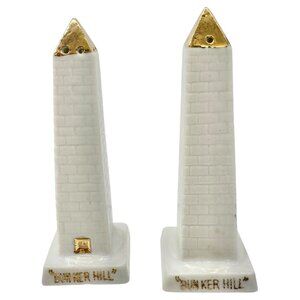 Vintage Ceramic Bunker Hill Monument Salt and Pepper Shakers Japan Gold Accents